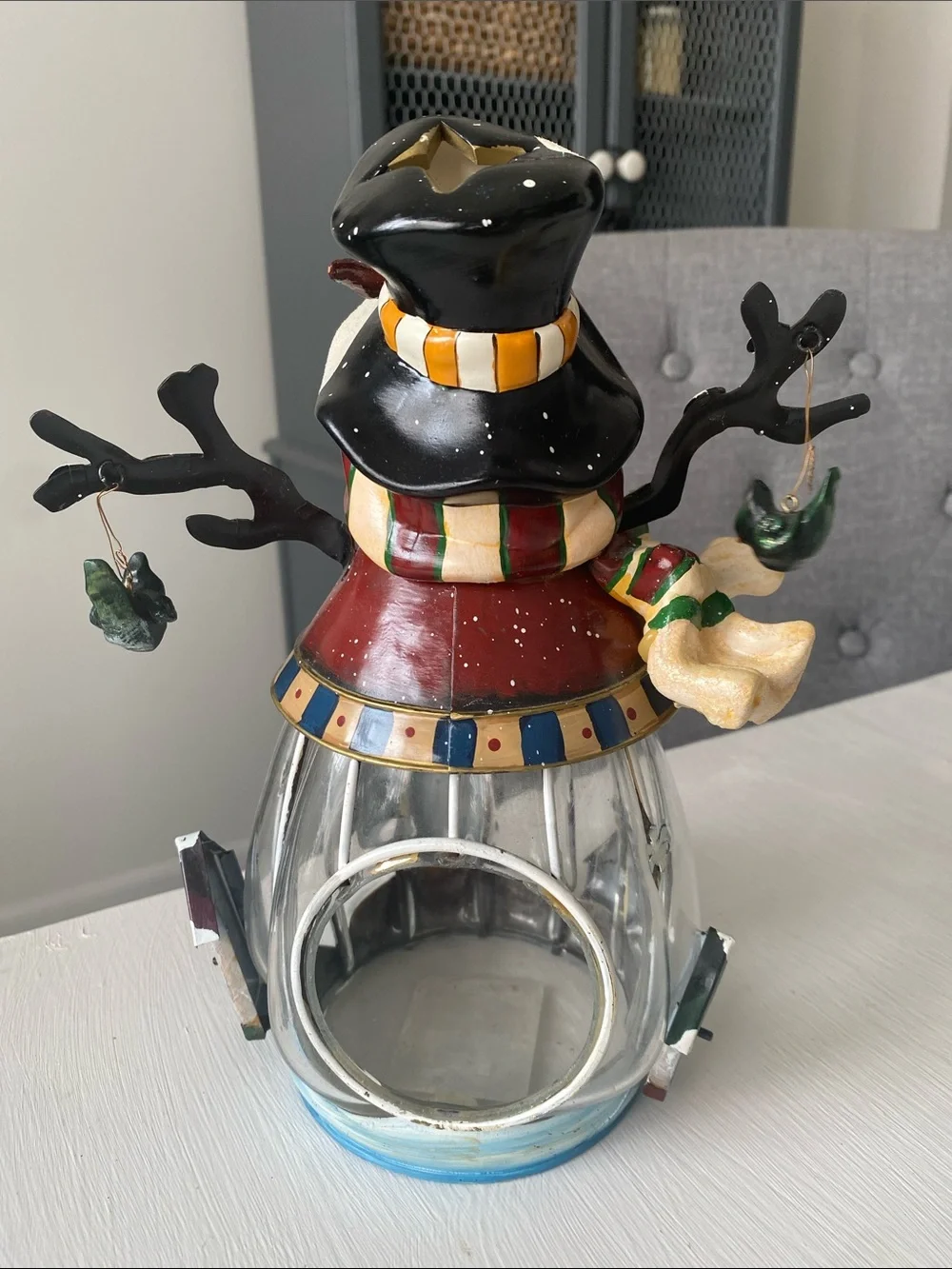 Festive Snowman Glass Lantern - Multicolor Holiday Decor